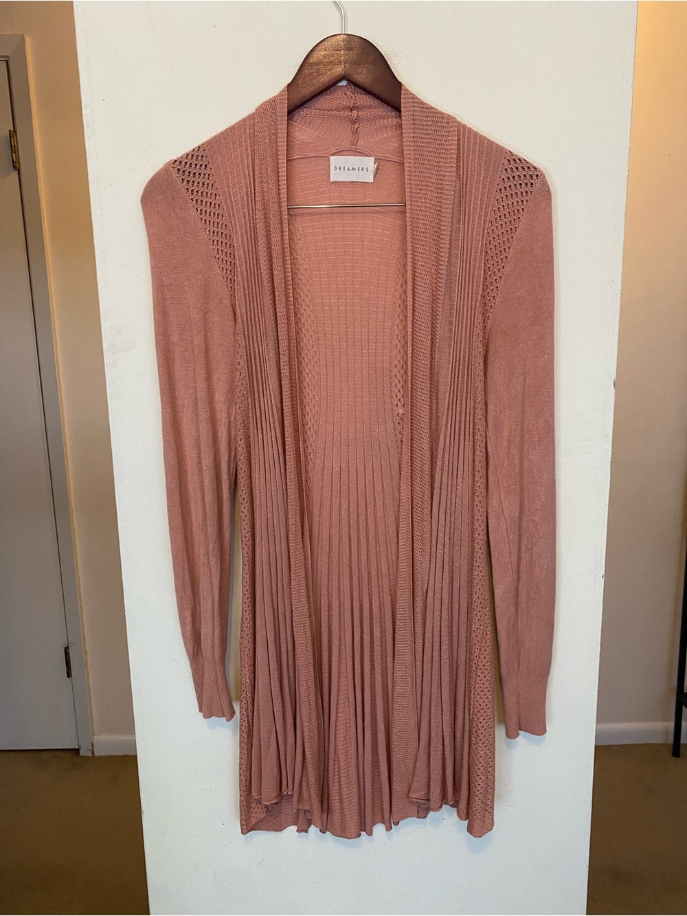 Dreamers Dusty Rose Open Front Ribbed Cardigan Womens Small Lightweight Sweater